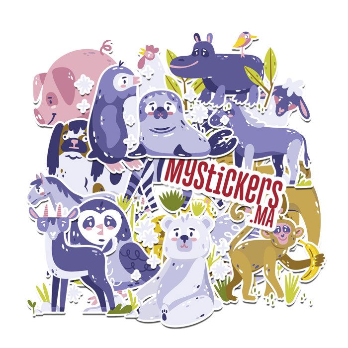 Stickers - Animaux V2 - 3D - Multicolore - Papier - Pack de 20