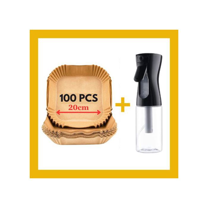 Papier friteuse Air Fryer Four Carré 50pcs + Pulvérisateur Huile Spray