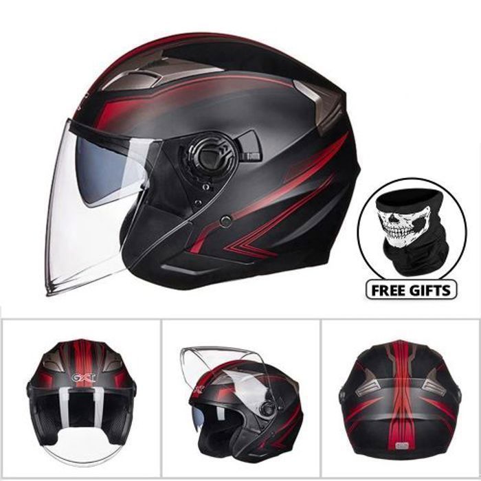 Casque Moto Demi-Visage - GENERIC - Taille L - Double Lentille Antibuée - Design Cool - Universel