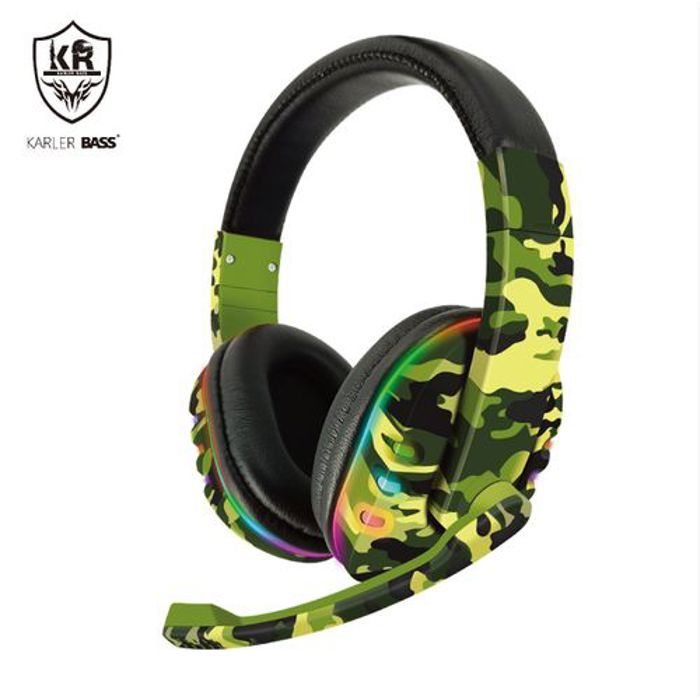 Casque Gamer - KARLER - KR-GM601 - 9D Camouflage Armée - Son 7.1 - Lumière RGB