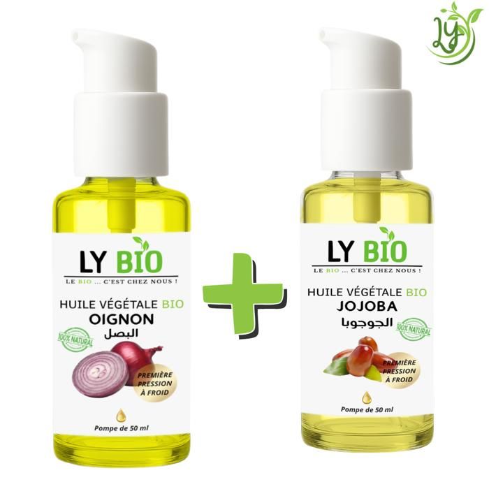 Pack de soins naturels - LYBIO - Huile d'oignon 50ml - Huile de jojoba 50ml - Pour tous types de cheveux