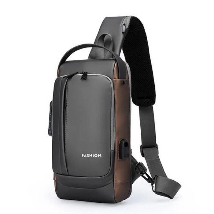 Sac à bandoulière, Sac de poitrine, antivol imperméables, port USB, pack poches Gris