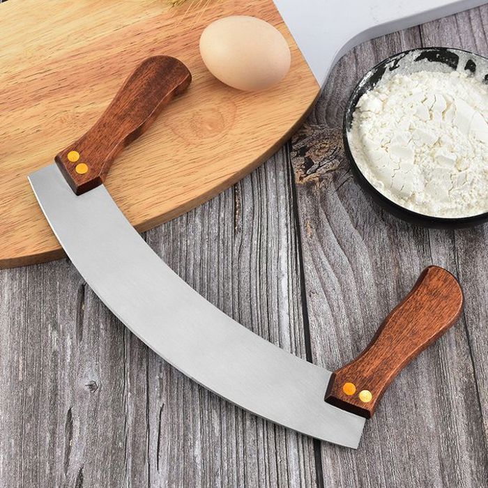 Coupe-pizza à double manche en acier inoxydable, racloir à pâtisserie, idéal pour couper et servir vos pizzas.