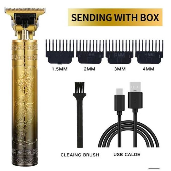 Tondeuse électrique - Professionnel - Traçage 0mm - Sans fil - Rechargeable USB - Or et Noir