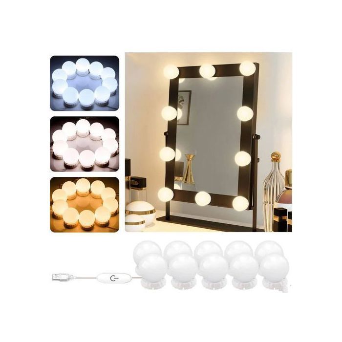 Kit de lumières de miroir de maquillage, 10 ampoules LED à intensité variable