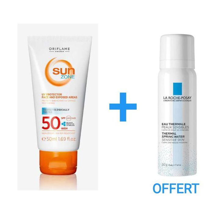 Écran solaire - Sun Zone - SPF 50 - Crème légère - Eau thermale 50ml offerte - Protection UVA/UVB