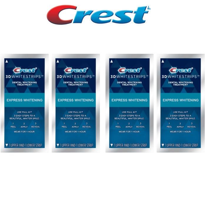 Blanchiment Dentaire - CREST - 3D White Express - 4 Sachets - Résultats en 1 Heure - Ultra Rapide