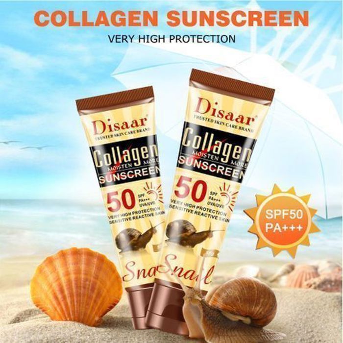 Disaar Ecran solaire SPF 50 Crème escargot collagène Blanchissante Anti-Âge/Rides