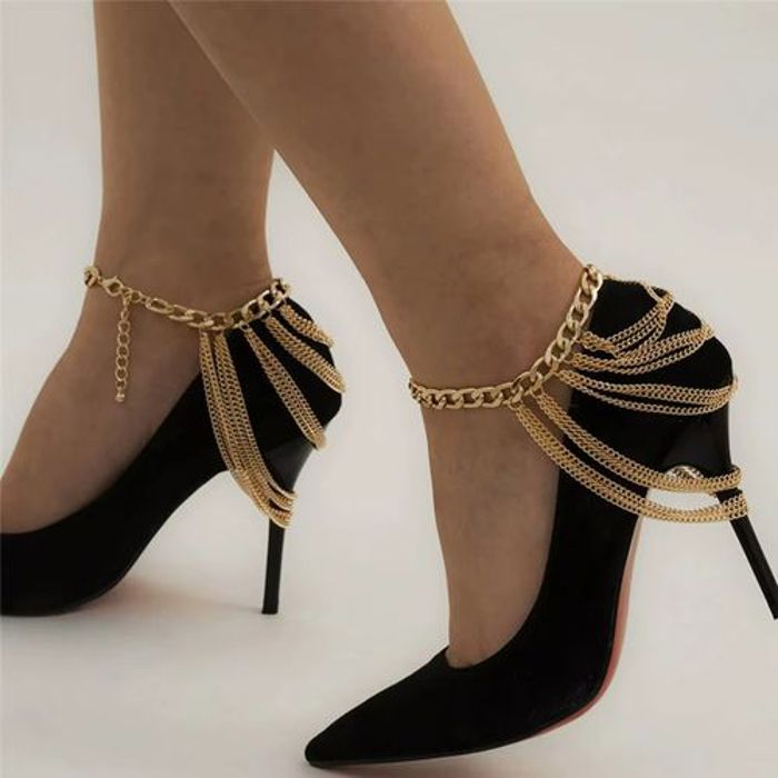 Bracelet de cheville multicouche pour femme, chaussure à talons hauts