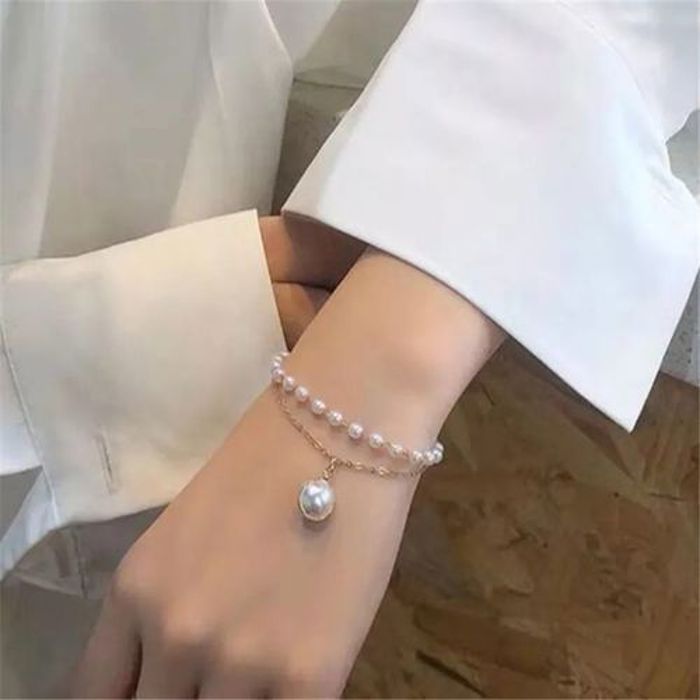 Bracelet avec double chaine en perles élégant tendance 2021