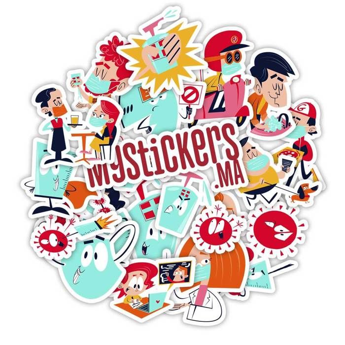 Stickers - Coronavirus V2 - Pack de 20 - 3D - Multicolore - Papier - Contemporain
