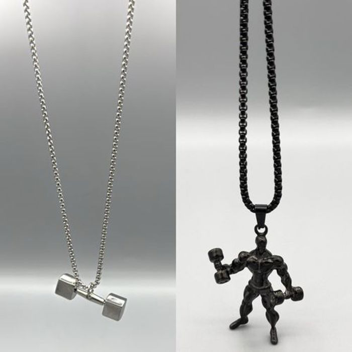 Collier - SILVER AND BLACK - Pack de 2 - Acier inoxydable - 22 pouces - Fitness