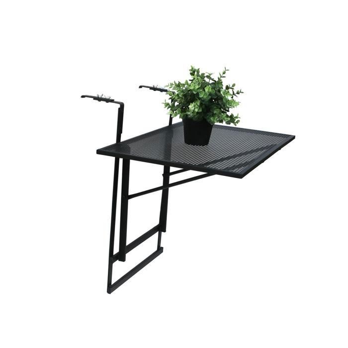 Table de balcon pliable - CLARA - Noir - 60.5x40x50 cm - Métal - Design contemporain