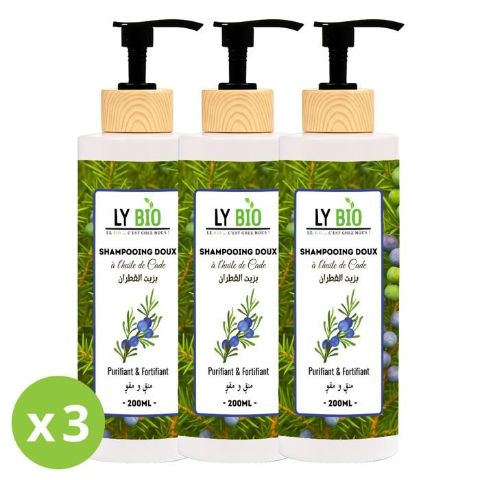 LYBIO PACK SHAMPOOING A L'HUILE DE CADE 200ML - PURIFIANT & FORTIFIANT LOT DE 3 bouteilles