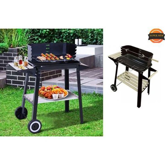 Bon produit pour barbecue, Barbecue a charbon avec pieds et chariot, 87 x 34 x 83 cm
