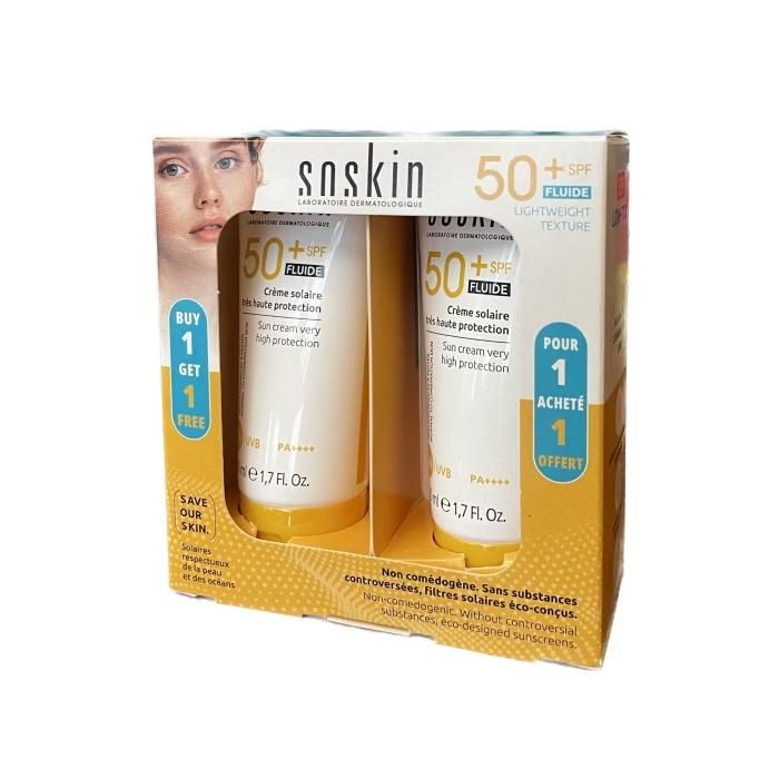 Soskin SET Sun Très Haute Protection SPF50+ Texture Fluide 50 ml 1+1 CADEAU