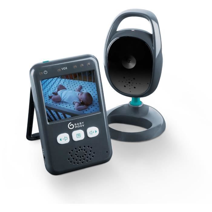 Babymoov Babyphone Caméra Essential, écran couleur 2,4", vision nocturne, portée 250m, multifonctions, kit mural