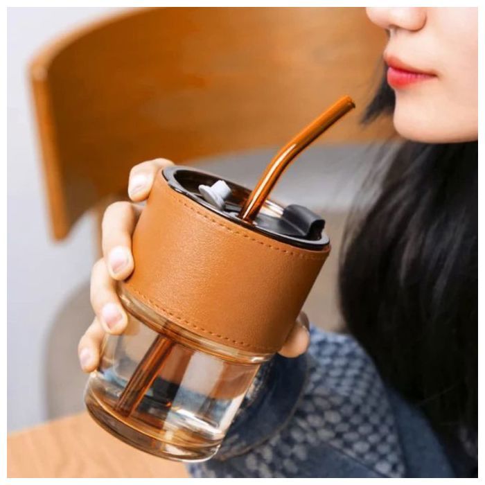 Tasse à café en verre de style Ins avec paille
