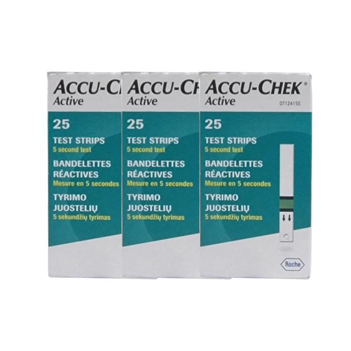 Pack 03 Boites de 25 Bandelettes ACCU-CHEK Active ( 75 Bandelettes )