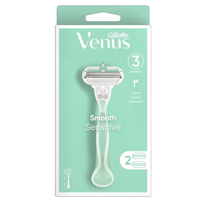 Rasoir Rechargeable - VENUS - Smooth Sensitive - 3 Lames - 2 Cartouches - Peaux Sensibles