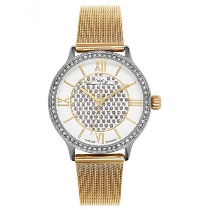 Montre Femme - YONGER & BRESSON - DCC096S/1FM - Cadran Blanc strassé - Bracelet doré - Made in France