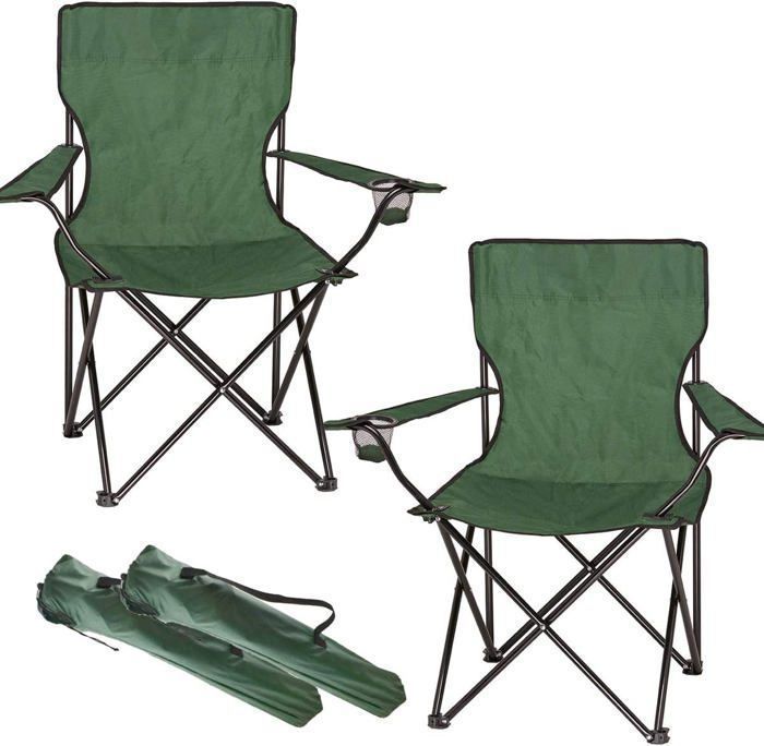 Lot de 2 Chaise de Camping, Capacité 100 kg, Vert