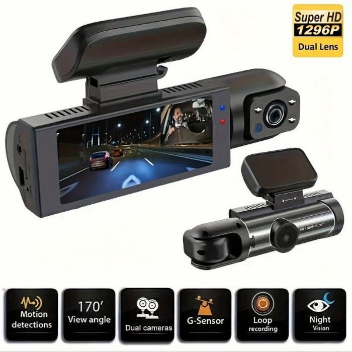 Camera de voiture Dashcam SUPER HD 1296P dual Lens Avant et intérieur - Camera Embarquée