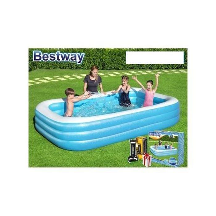 Piscine gonflable - Bestway - Grande Piscine familiale - Avec gonfleur manuel - Bleu - Usage régulier