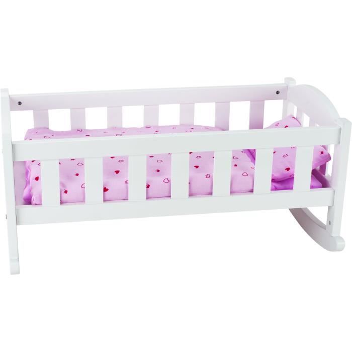 Berceau pour poupée - Non spécifié - 58 x 36 x 27,5 cm - Bois - Blanc et rose - Pour fille