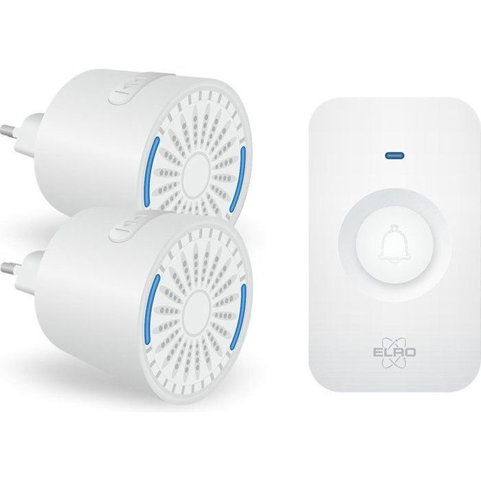 Trådlös dörrklocka ELRO DB2000 2 kompakta plug-in mottagare räckvidd 200 m IP65 64 melodier dörrklocka Vit