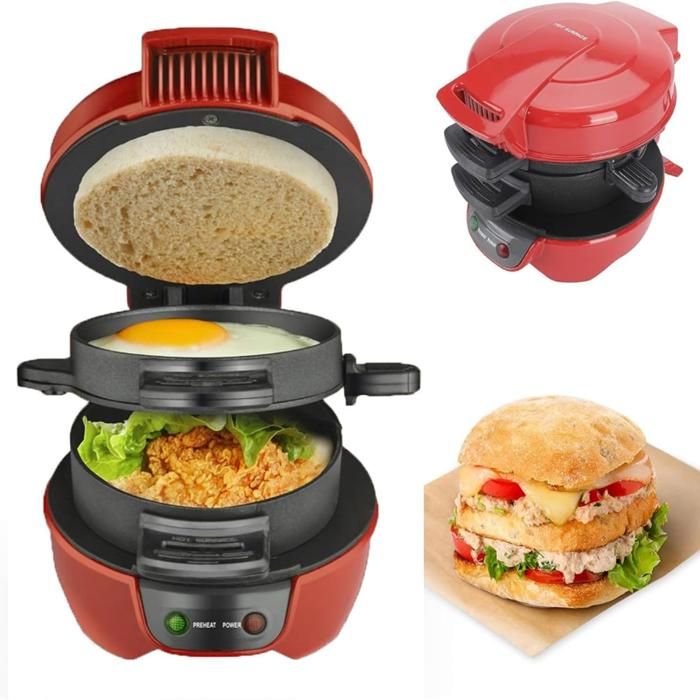 Appareil à sandwich et burgers, avec anneaux pour œufs et plaques en céramique antiadhésive.