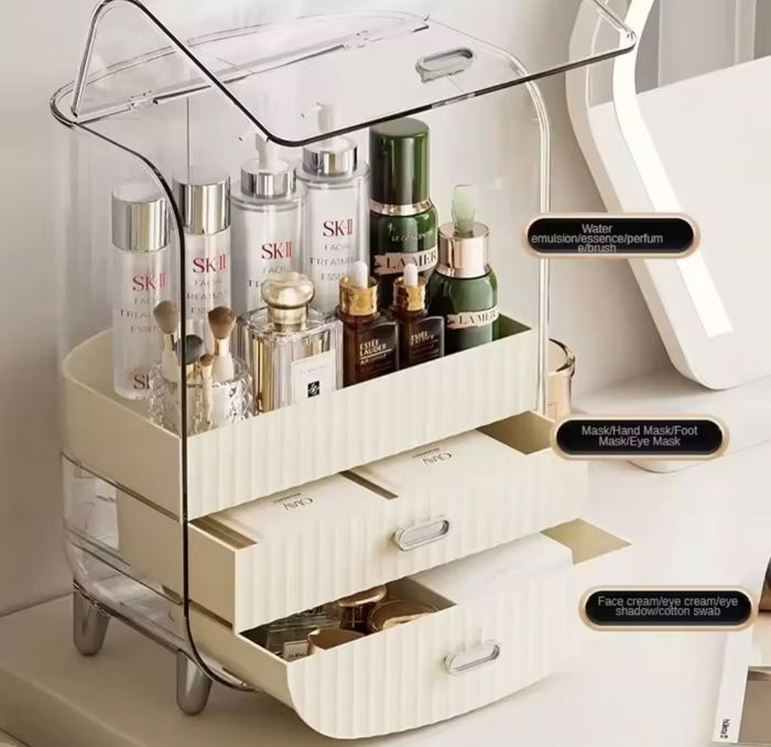 Boîte de rangement transparente anti-poussière pour maquillage