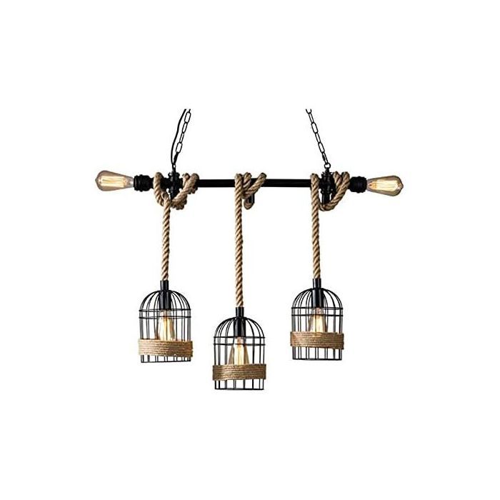 Lampe à suspension en tuyau de fer en corde de chanvre + 5 ampoules Edison LED offerte