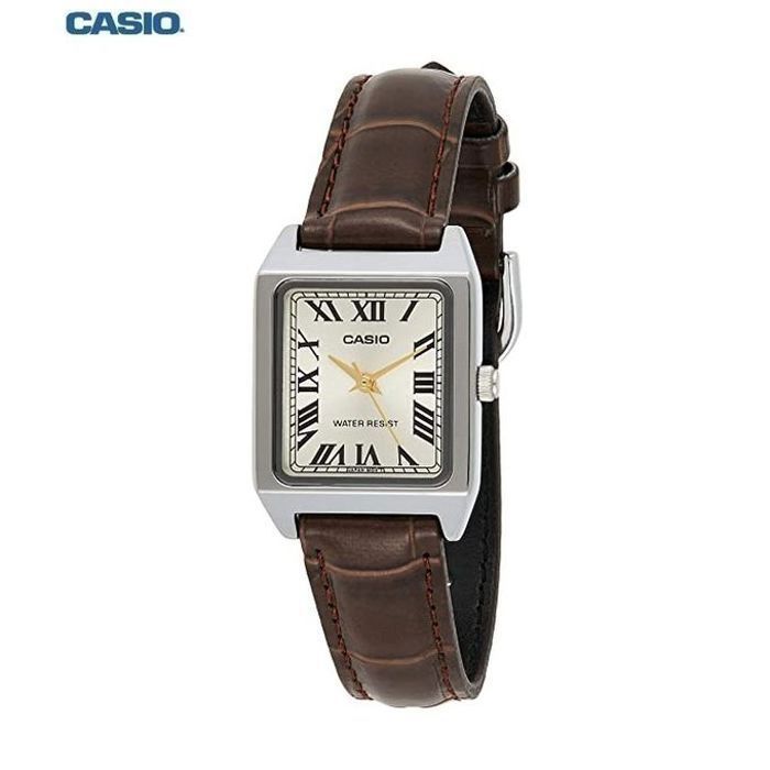 Casio Montre à bracelet en cuir rectangulaire pour femme cadran doré romain- LTP-V007L-9BUDF