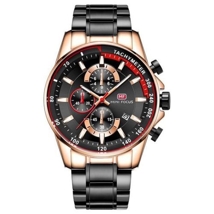 Montre Sport Homme - MINI FOCUS - Quartz Chronographe - Étanche 3 ATM - Cadran Bleu - Bracelet Cuir