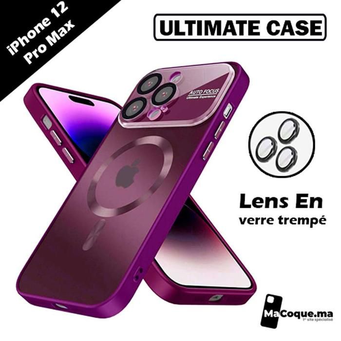 BORDEAU Coque iPhone 12 Pro Max "ULTIMATE CASE" /LENS Protector En verre Trempé/Magnétique/Magsafe/Filtre Poussière.