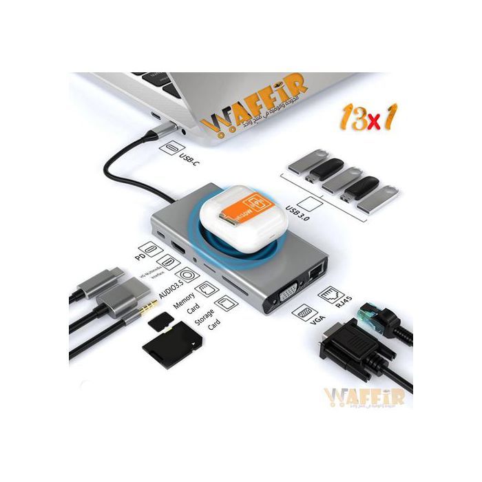 Adaptateur Hub USB C - Non spécifié - 13 en 1 - HDMI 4K - 100W PD - 5 ports USB