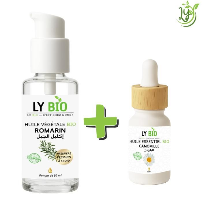 LYBIO PACK HUILE ROMARIN 50ml - POMPE + HUILE ESSENTIEL CAMOMILLE 10ML