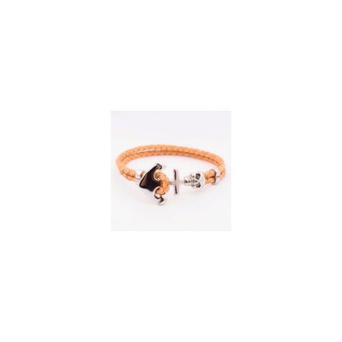 Bracelet - RÊVE-DIAMANT - Ancre Marine - Cuir double tressé - Acier inoxydable - Couleur tabac