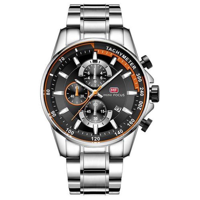 Montre Sport Homme - MINI FOCUS - Quartz Chronographe - Étanche 30m - Cadran Bleu - Bracelet Cuir