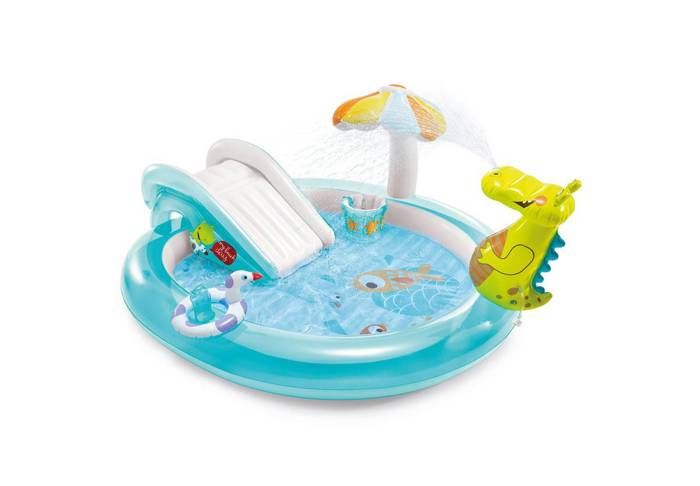 Aire de jeux gonflable - INTEX - Alligator - 160 Litres - 2 ans+ - 201 x 160 x 84 cm - Inclus : 1 bouée canard et un sceau gonflable