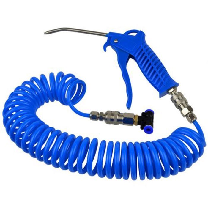 Pistolet soufflant avec tuyau spiralé 5 mètres et connecteur pneumatique T