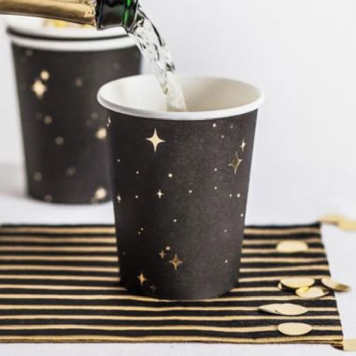 Gobelets noirs étoiles dorées