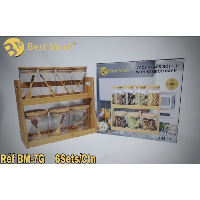 Set de 6 Bocaux en Verre avec Support en Bambou – Best Mark (Réf : BM-6G)