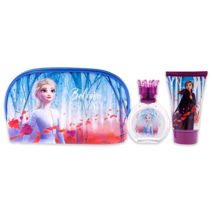Frozen II par Disney pour femme - 3 Pc Ensemble-cadeau 1,7oz de Spray EDT, 3,4oz de Gel douche, Trousse de toilette