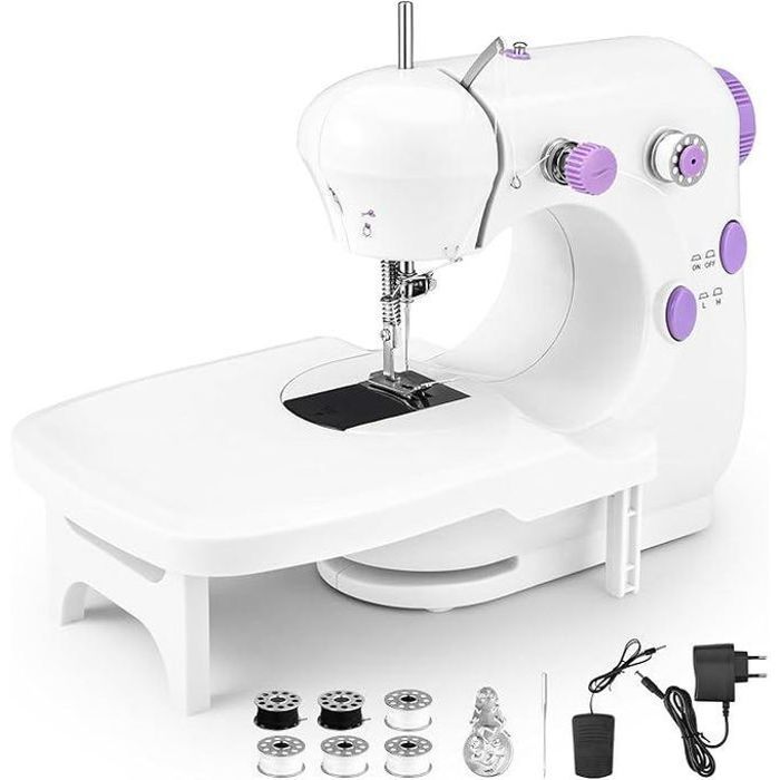 Mini Machine à Coudre Électrique Double Fil pour Débutants avec Pédale et Table, Compacte et Pratique