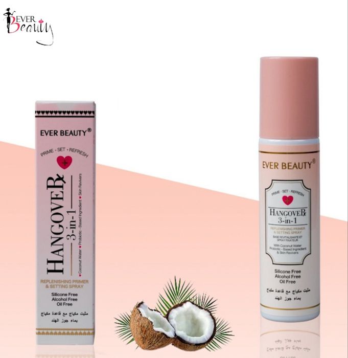 Fixateur de maquillage - EVER BEAUTY - HANGOVER - 3 en 1 - Eau de noix de coco - Vitamine E