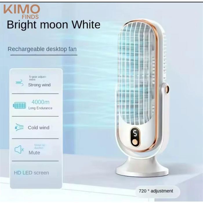 Ventilateur Rechargeable de Bureau Multivitesses – 5 Vitesses & Rotation 720°  Tour Refroidissement pour Chambre à Coucher