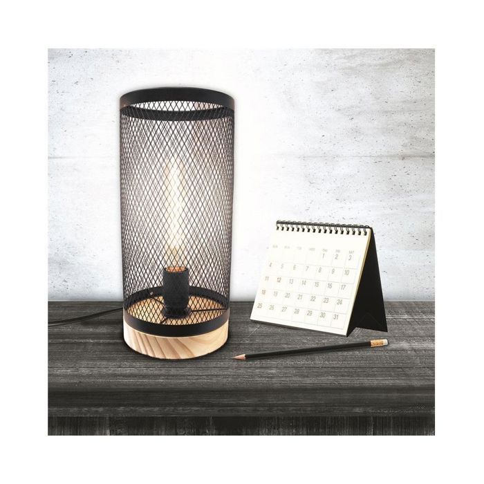 Lampe à poser cylindrique grillagée en métal - L 15 x l 15 x H 32,5 cm - Noir