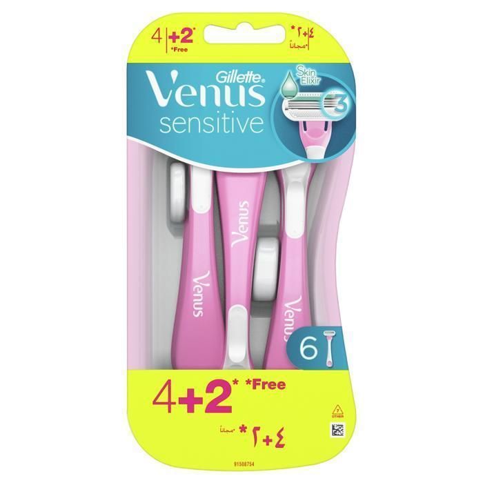 Rasoir jetable - Venus - Sensitive - 3 lames - 4+2 gratuits - Peaux sensibles